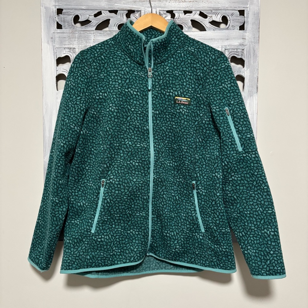 LL Bean Sweater Fleece Full-Zip Jacket Dark Pine Geo Teal Size XL - Picture 3 of 11